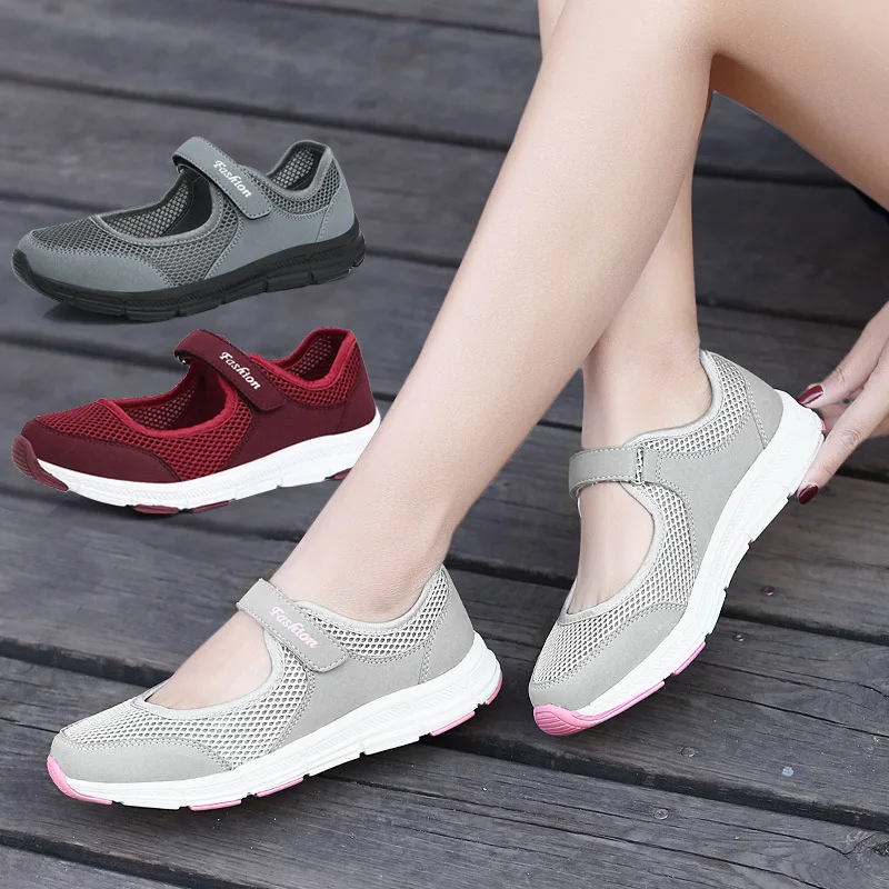 vin Été Loisirs Vieux Noir ardoisé Fond Antidérapant Âgées Femmes Moyen Rouge gris Mou Marche De Net Mère Et Baskets Chaussures Respirant a8naqUHr