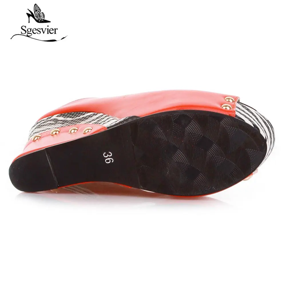 Sgesvier 2022 Black White Stripe Summer Style Sexy Sandals Women's Wedges Slippers High Platform Heels for Shoes Woman B358