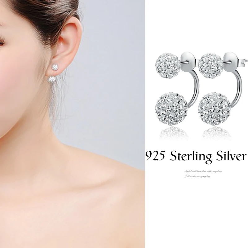 

Fashion Trend 925 stainless Silver Stud Earrings For Women Girl Two disco balls shape Round Ball Shape Feminine Earring Jewelry