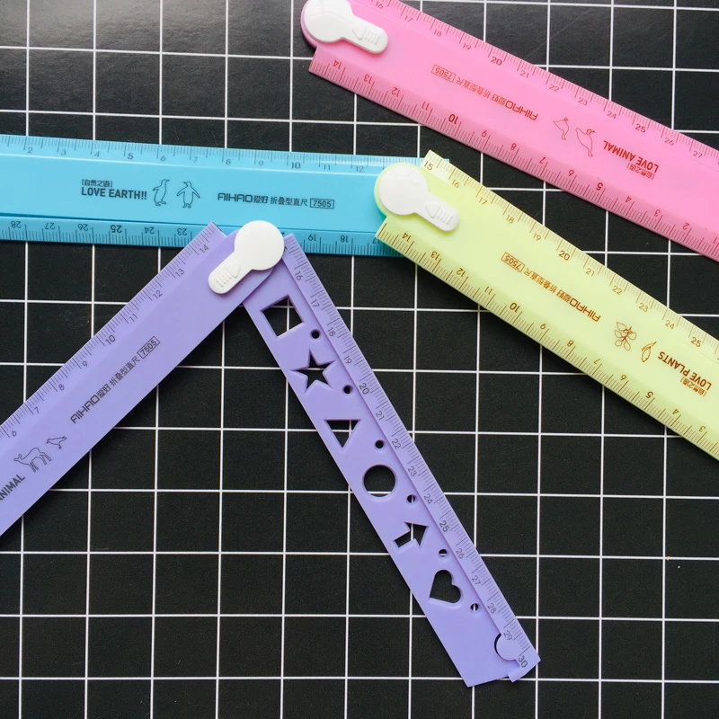 

1X Candy 30cm Rotate Fold Measuring Straight Ruler Drawing Stationery