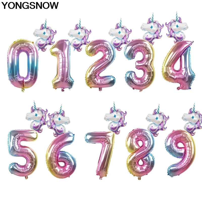 

2Pcs 32inch Rainbow Foil Number Balloon With Mini Unicorn Balloon For Wedding Birthday Party Baby Shower Decoration Balloon Toys