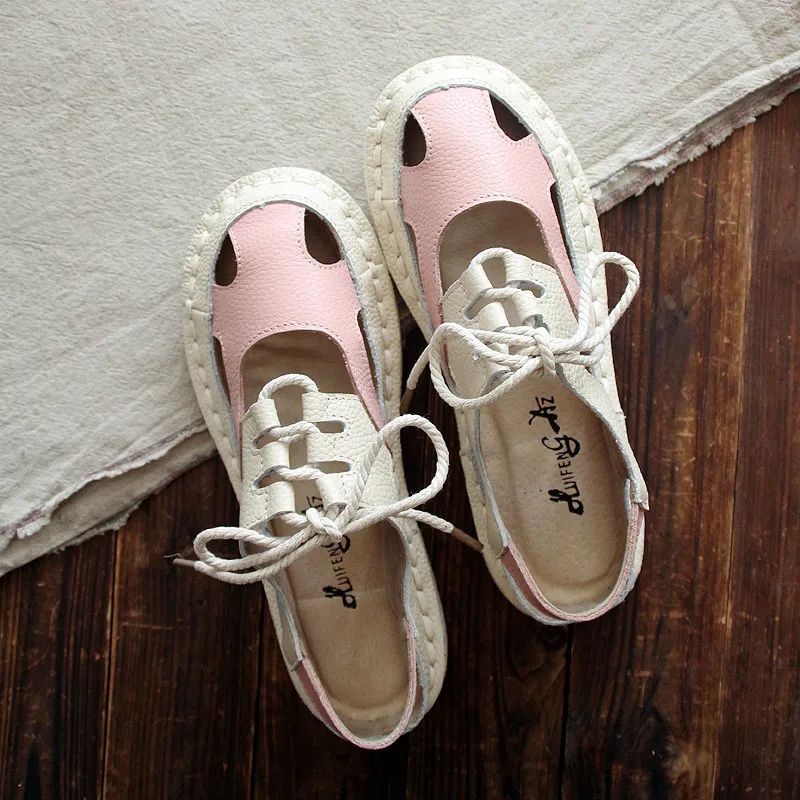 HUIFENGAZURRCS-Real Leather summer lace forest literature antique original handmade Harajuku flat shoes, super soft women's shoe HUIFENGAZURRCS-Real Leather summer lace forest literature antique original handmade Harajuku flat shoes, super soft women's shoe