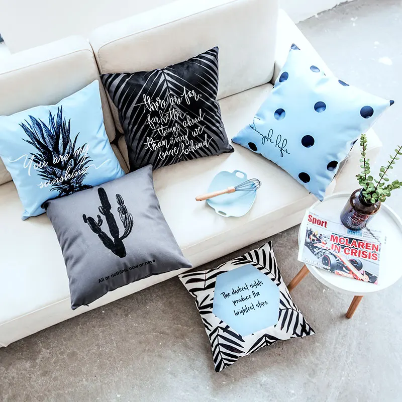 Синяя серая простая модная наволочка для обнимашек, офисный диван, набор подушек, кактус, ананас, диванная декоративная подушка, плюшевая мягкая ткань