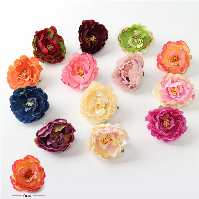 

New 5pcs artificial flower 6 cm silk Peony flower head wedding party home decoration DIY wreath scrapbook gift box craft