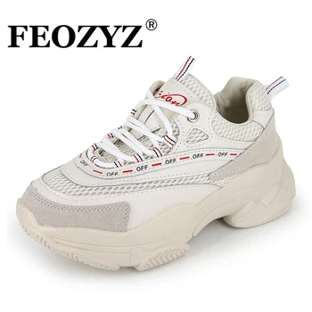 

FEOZYZ 2019 New Chunky Sneakers Women Mesh Breathable Running Shoes Woman Thick Sole Dad Shoes Zapatillas Mujer Deportiva