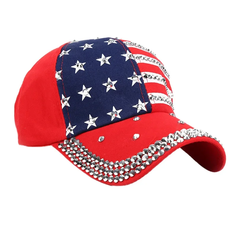 

Outdoor Beach Sunshade American Flag Printed Rhinestone Acrylic Cap Visor Sunscreen Red Blue Durable Unfaded Uniweather2