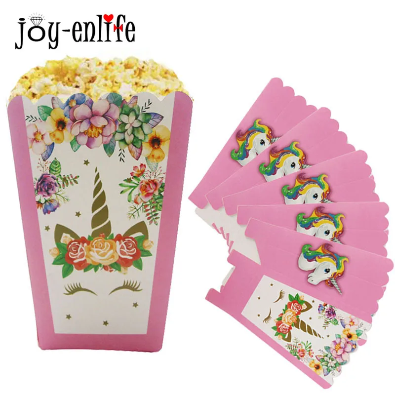 

6pcs/set Popcorn Bag Box Pink Unicorn Party Decoration Happy Birthday Party Decorations Girl Sanck Containers Party Supplies