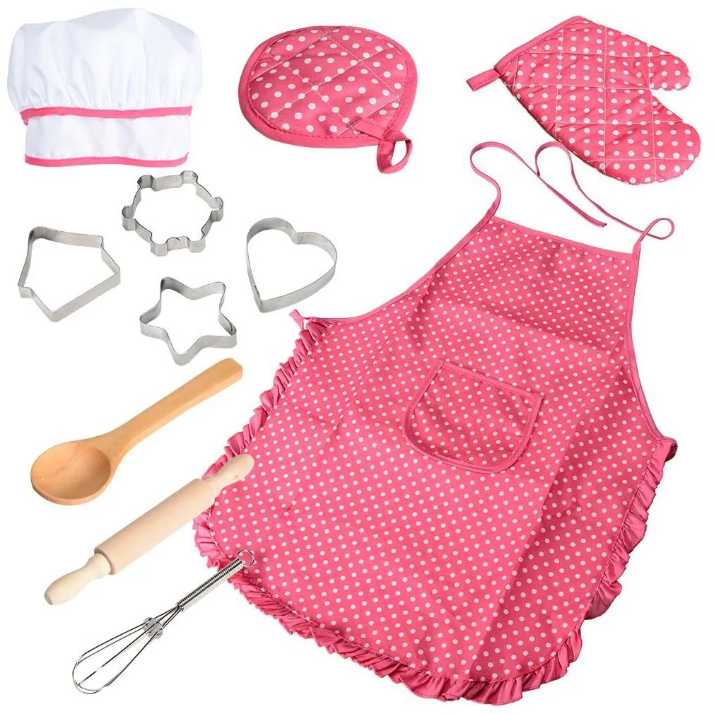

11 Pcs Chef Role Play Set with Dress up Costume and Kitchen Accessories Kids Pretend Play Toy Set Cookies Toys