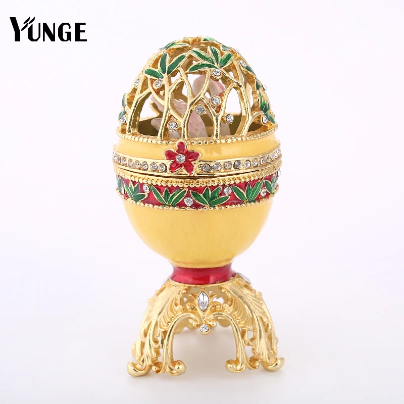 

Free Shipping Swan Decor Hollow Russia Eggs Trinket Box Vintage Home Display Golden Faberge Easter Egg Crystal Metal Craft