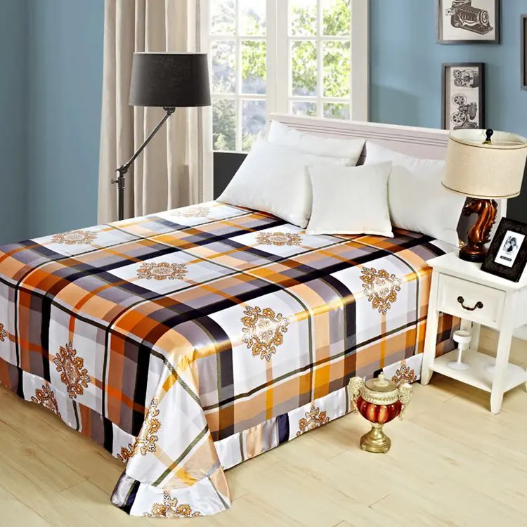 

City grid style luxury Silk / satin Twin Full Queen King size Bedclothes Bedspread Single/double Bed Sheet Flat Sheets bedding