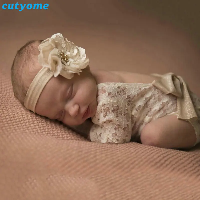 

Cutyome Newborn Baby Girls Lace Rompers White New Born Photography Props Clothes Infant Girl Overalls Backless Bow Jumpsuits