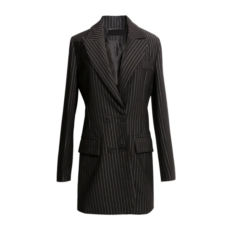 Для женщин черный полосатый пиджак + плиссированная юбка комплект элегантный деловой костюм Куртки chaqueta americana mujer Twinset LT422
