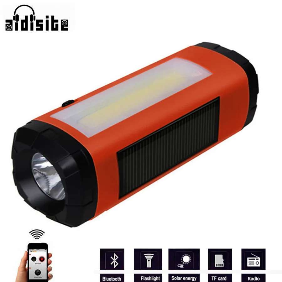 

AIDISITE Solar Bluetooth Speaker Wireless LED Flashlight Portable Speaker Bluetooth Player Support Radio TF Card USB Charging