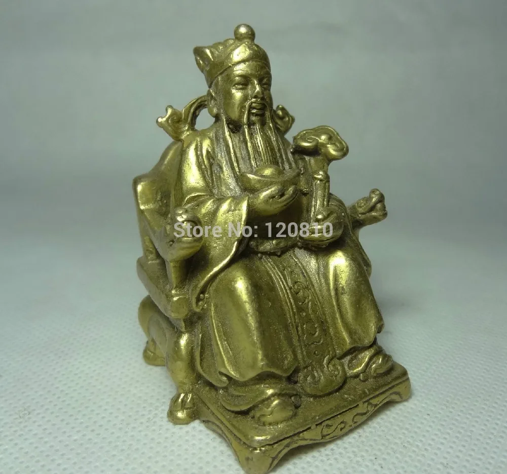

Chinese Brass Buddhism Wealth YuanBao JiXiang RuYi Dragon Head Mammon God Statue