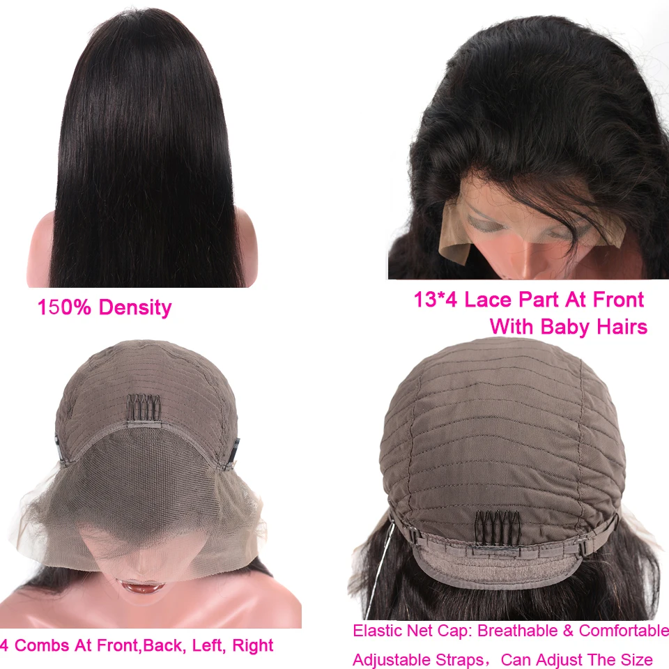 Beaufox 13x4 человеческие волосы на кружеве, парики для черных женщин, Бразильская прямая шнуровка, парики 150%, предварительно выщипанные натуральные волосы Remy