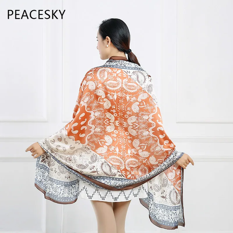 Silk Scarf Women Print Scarf Flower,Birds,leaf,chains, 100% Natural Silk Wraps...