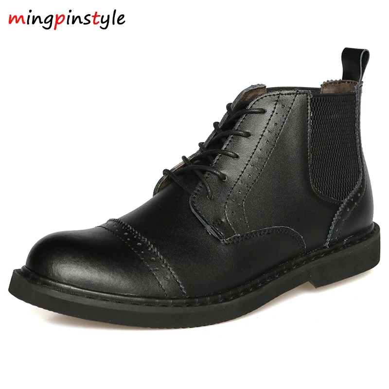 

2018 New Fashion Men Boots Quality Split Leather Boots for Men Oxfords Non-Slip Ankle Boots Waterproof Autumn Winter Boots Shoes