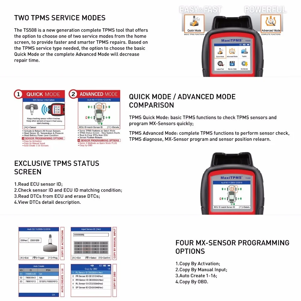 Autel TS508K OBD2 Премиум TPMS Сервис Инструмент активирует программа датчика давления в