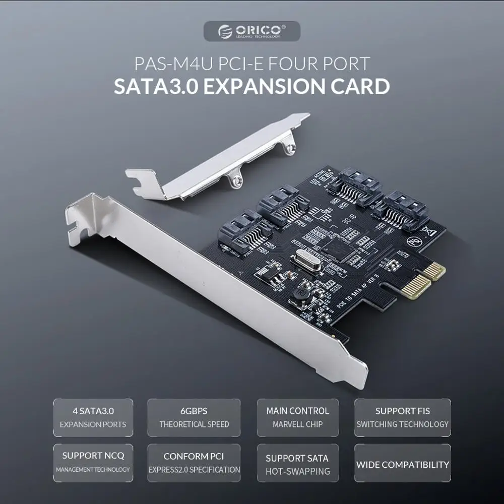 ORICO 1X 4X 8X 16X PCI-E карты PCI Express для SATA 3,0 4 порта SATA III PCI-E Плата расширения 6 Гбит/с адаптер расширения добавить на карты