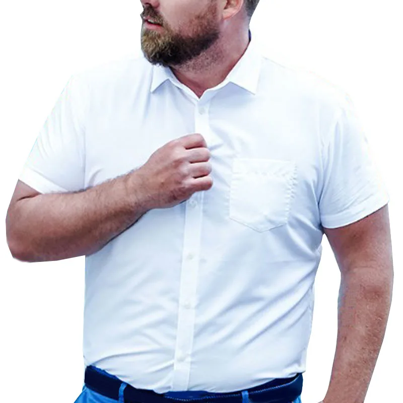Белый MFERLIER летние мужские рубашки 5XL 6XL 7XL 8XL 9XL 10XL бюст 160 см плюс размер с коротким рукавом Блузы больших размеров для мужчин 4 цвета - Цвет: Белый