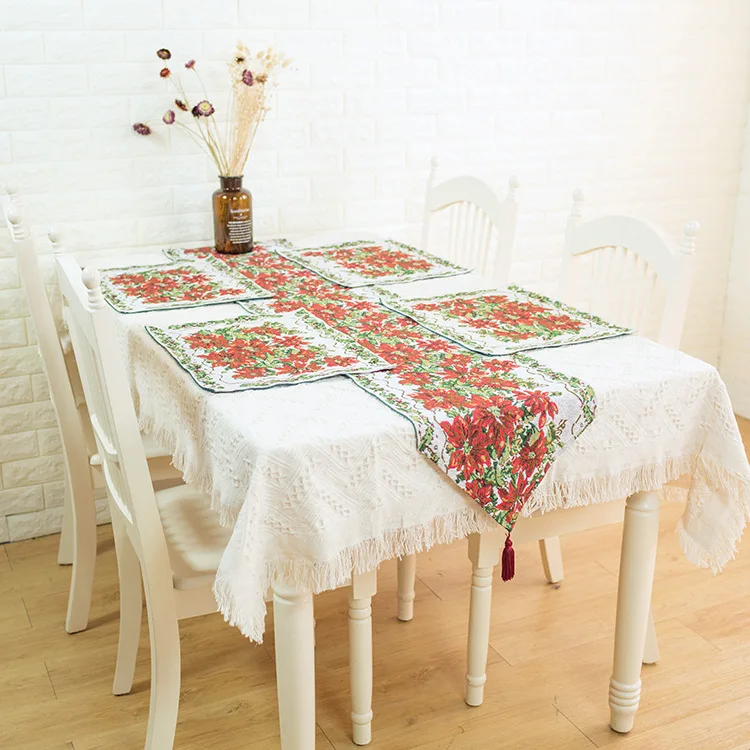 

Poly cotton Christmas design Jacquard table runners and placemats