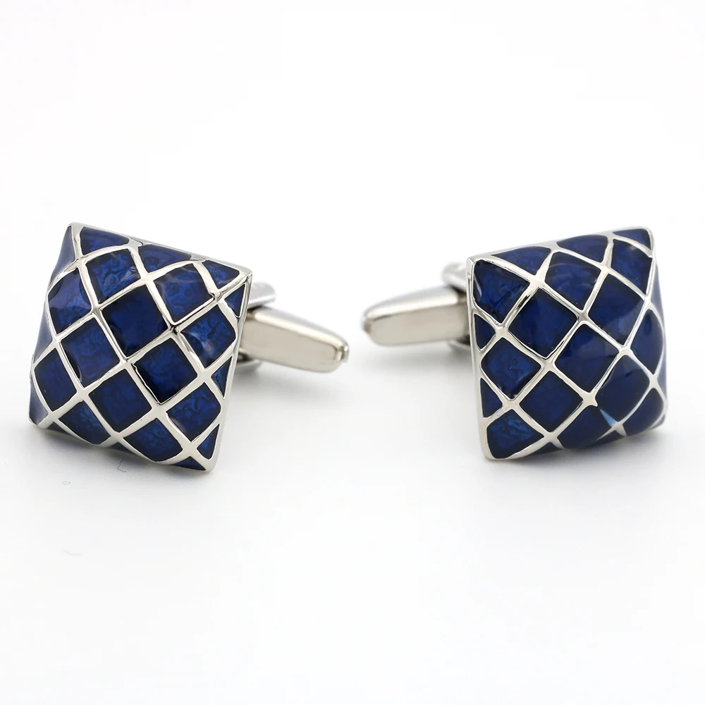 

Men's Square Check Cuff Links Copper Material Blue Color