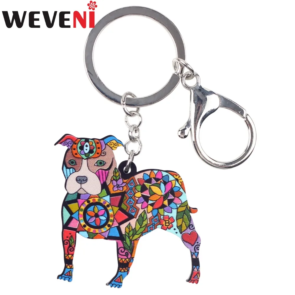 

WEVENI Acrylic Boston Terrier Pit Bull Dog Key Chain Key Ring Bag Charm Car Pendant Statement Hot Trendy Jewelry For Women