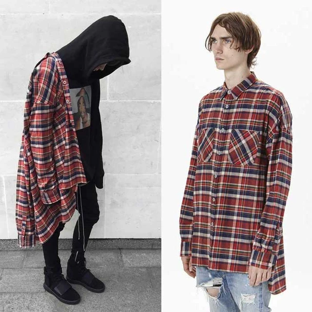 Fog Mens Red Oversized Flannel Shirts Famous Brand High End Fashion Tartan  Tee Extended Plaid T Shirt Justin Bieber Kanye West - Shirts - AliExpress