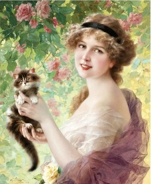 

Beautiful girl and cat people Art Needlework,Bricolage DMC Cross stitch kits Embroidery kits Canvas Patterns,DIY Handmade Decor