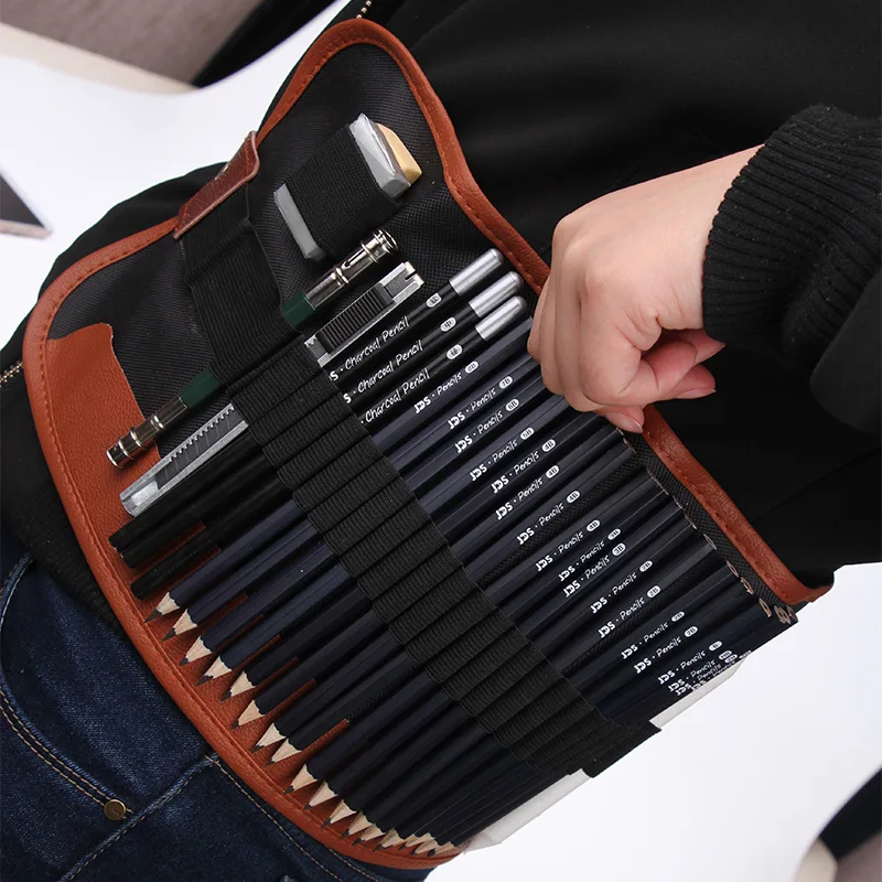 

Profession Pencil Set Wood Standard Pencils for Kids Sketch Drawing Painting+Canvas School Pencil Case Roll Penalty Pencilcase