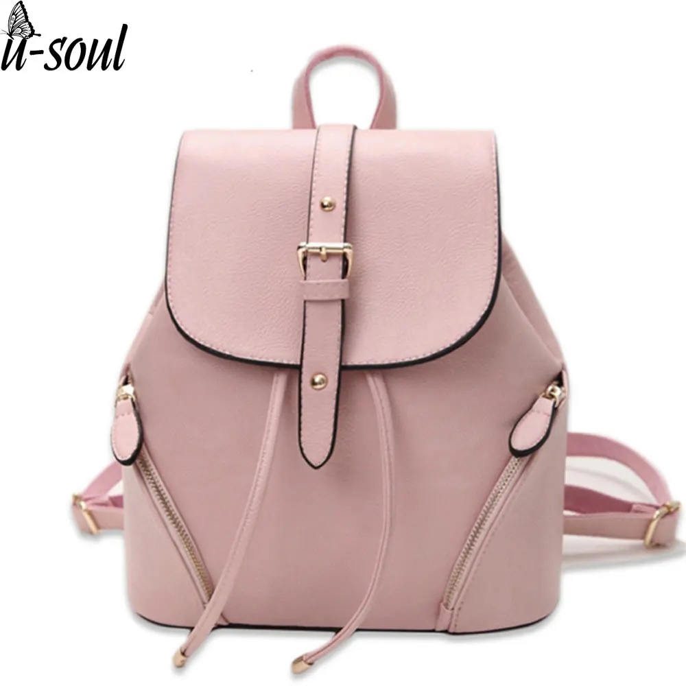 Women Backpack Pu Leather Pink Backpacks Schoolbag Female Backpacks ...