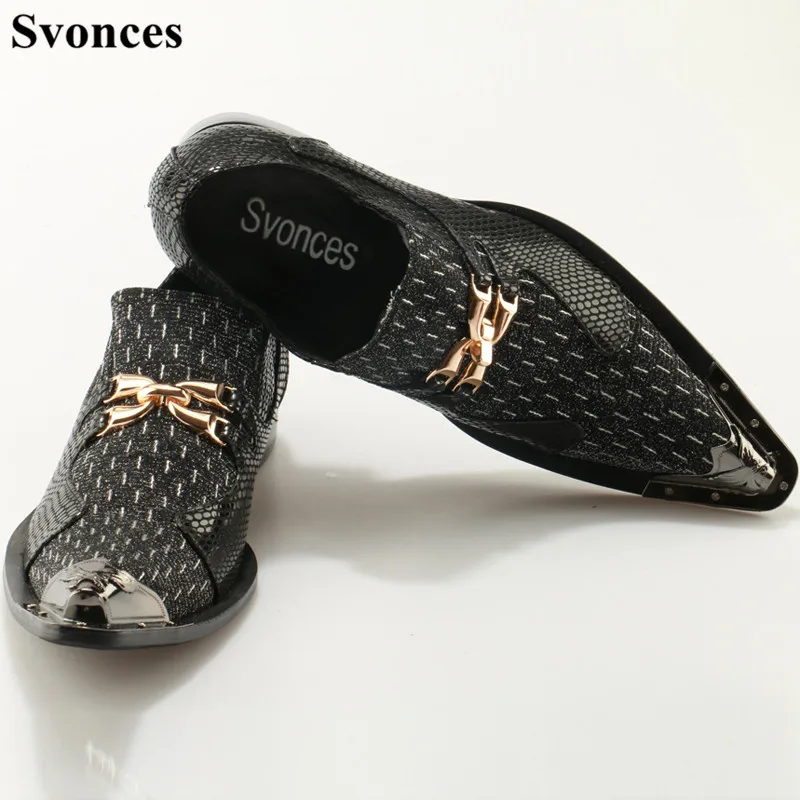 

Svonces Trendy British Black Casual Leather Shoes Man Metal Pointed Toe Buckles Slip On Oxford Shoes For Men Business Dress Shoe
