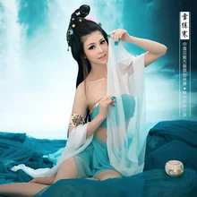 Xue Lian Хан синий шифон Красота Для женщин костюм феи древних китайский костюм выставка Дизайн