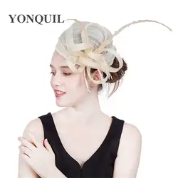 Черный цвета слоновой кости Красный Кентукки sinamay fascinators с перо Дерби События Случаю церкви шапки свадебные аксессуары для волос новое