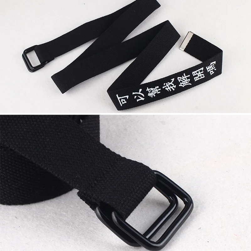 Black White Canvas Belt For Men Women Jeans Chinese Characters Personality Double Ring Buckle Belt Casual white Waistband Z3