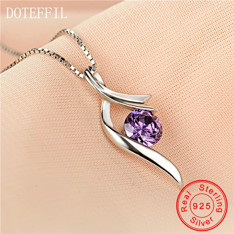 DOTEFFIL 925 серебряное ожерелье с подвеской женское простое инкрустированное