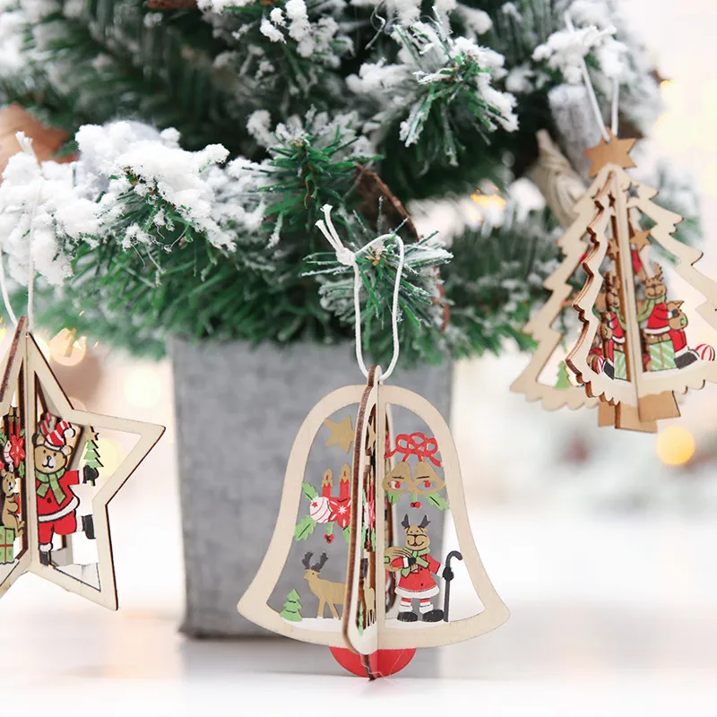 

2019 New 1Pc Christmas Tree Ornaments Hanging Xmas Tree Home Party Decor 3D Pendants High Quality Wooden Pendant Decorations