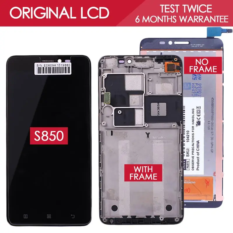 100 Tested New Original TFT 1280x720 Display For Lenovo S850 S850T LCD Touch Screen with Frame