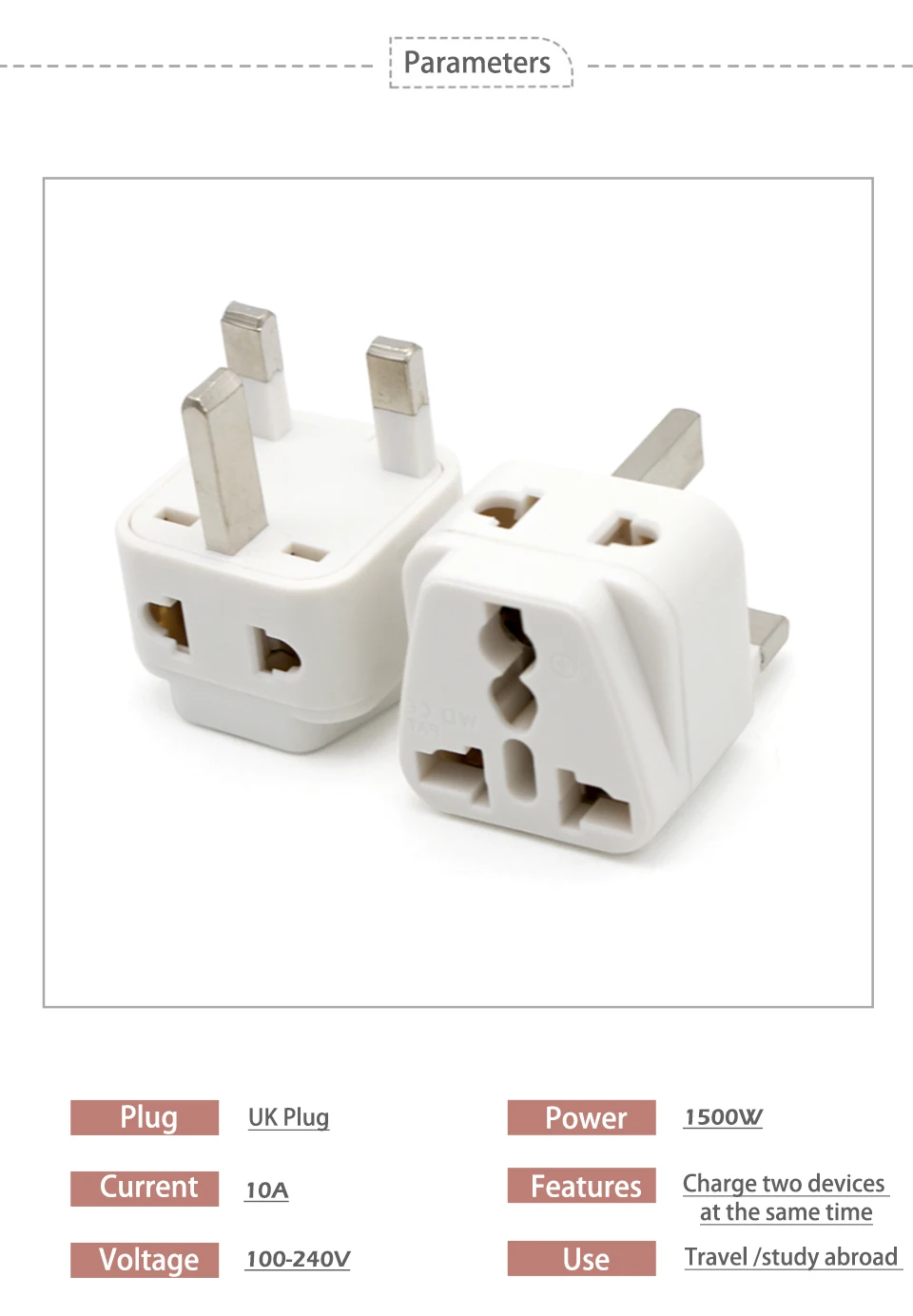 Universal AU EU US to UK 3 Pin UK AC Power Socket Plug Travel Wall Charger Outlet Adapter Converter 2 Device Charging Phone (5)