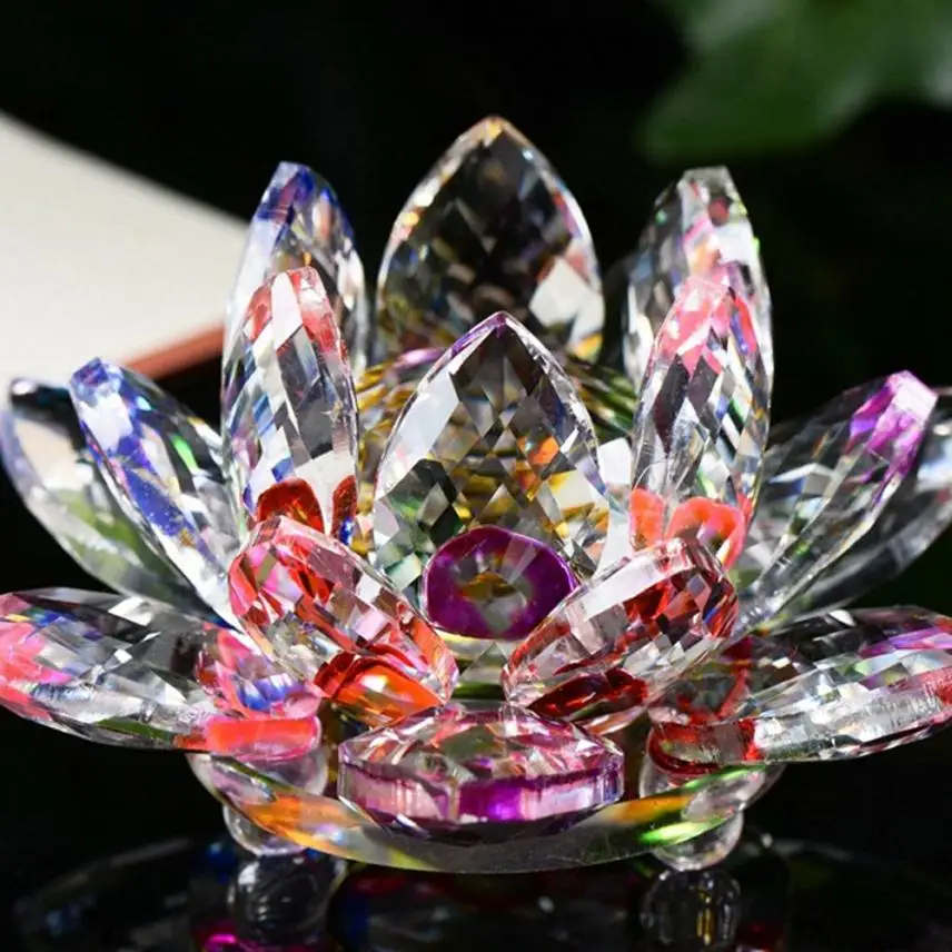 

1PC Lotus Crystal Flowers Glass Figure Paperweight Ornament Home Decor Collection Miniatures 5O1121