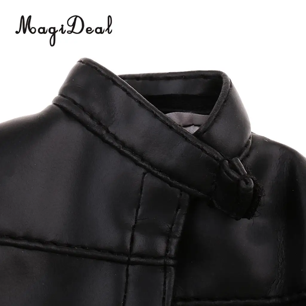 MagiDeal 1/6 Scale Black PU Leather Male Jacket Coat Clothes for 12 Inch Action Figures Doll Toys Accessories
