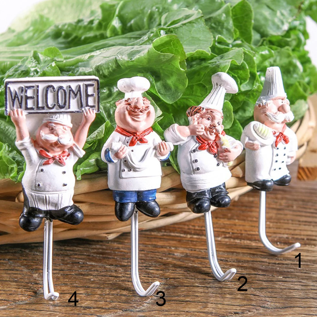Cartoon Chef Style Resin Self-adhesive Wall Hooks For Kitchen Tools Hanging Clothes Coat Hat Towel Accessories