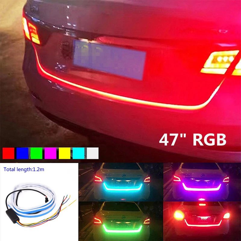 Супер яркий 4" RGB Автомобильный задний тормозной сигнал поворота, струящийся светодиодный светильник, 12 В, двухсторонняя лента, задний тормозной светильник, автомобильный стиль