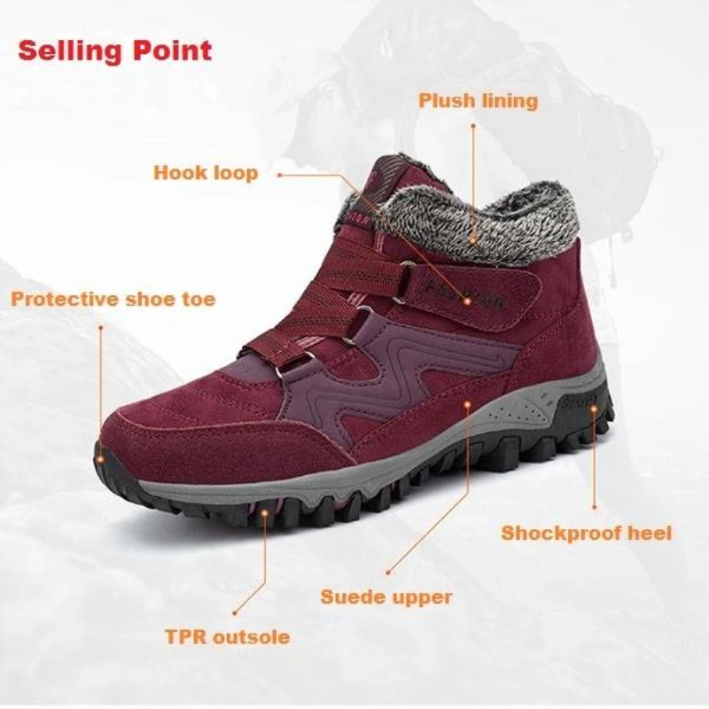 

2018 Winter Boots Women Warm Ankle Snowboots Flat Waterproof Winter Shoes Women Suede Plush Rubber Snow wedge Boots Big Size 42