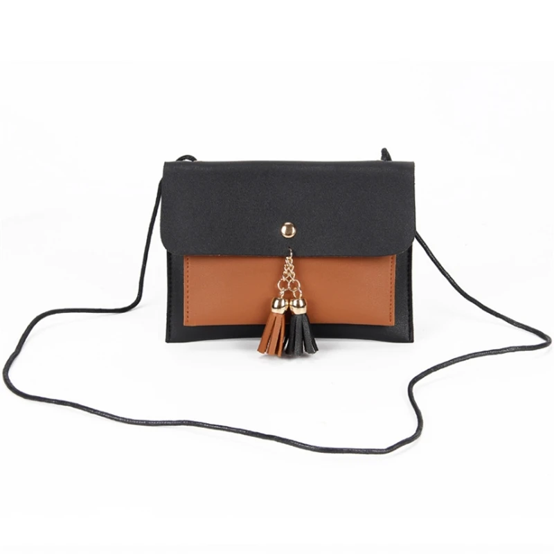

Fringed Double Small Bag Women Trend Shoulder Handbag Sweet Lady Pu Simple Fashion Color Matching Package Female Crossbody Purse