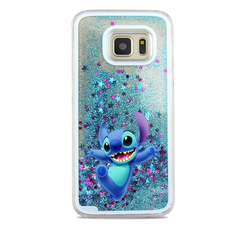 Cute Cartoon Winnie Pooh Stitch Mickey Minnie Glitter Liquid quicksand Case For Samsung Galaxy S7 edge S8 S9 Plus Note 8 9 Cover