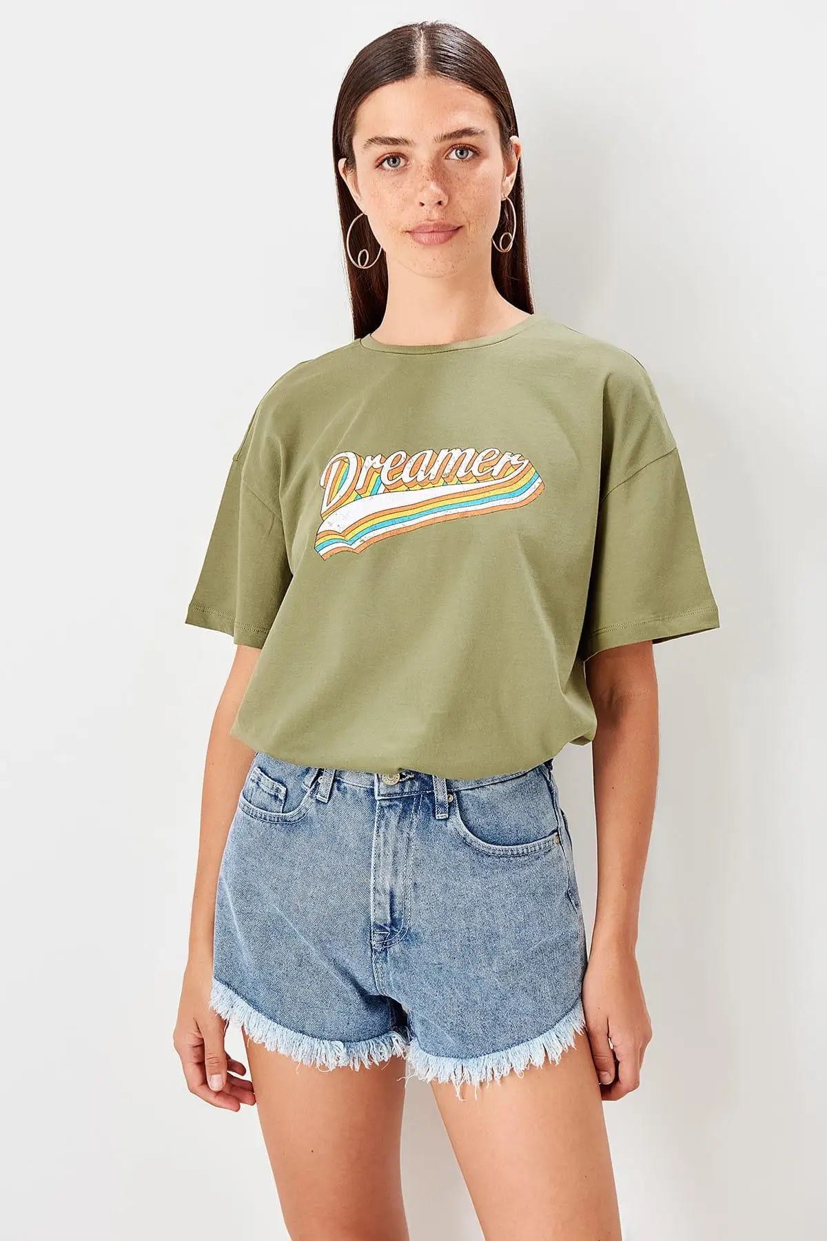

Trendyol Haki Printed Boyfriend Knitted T Shirt TWOSS19GS0147