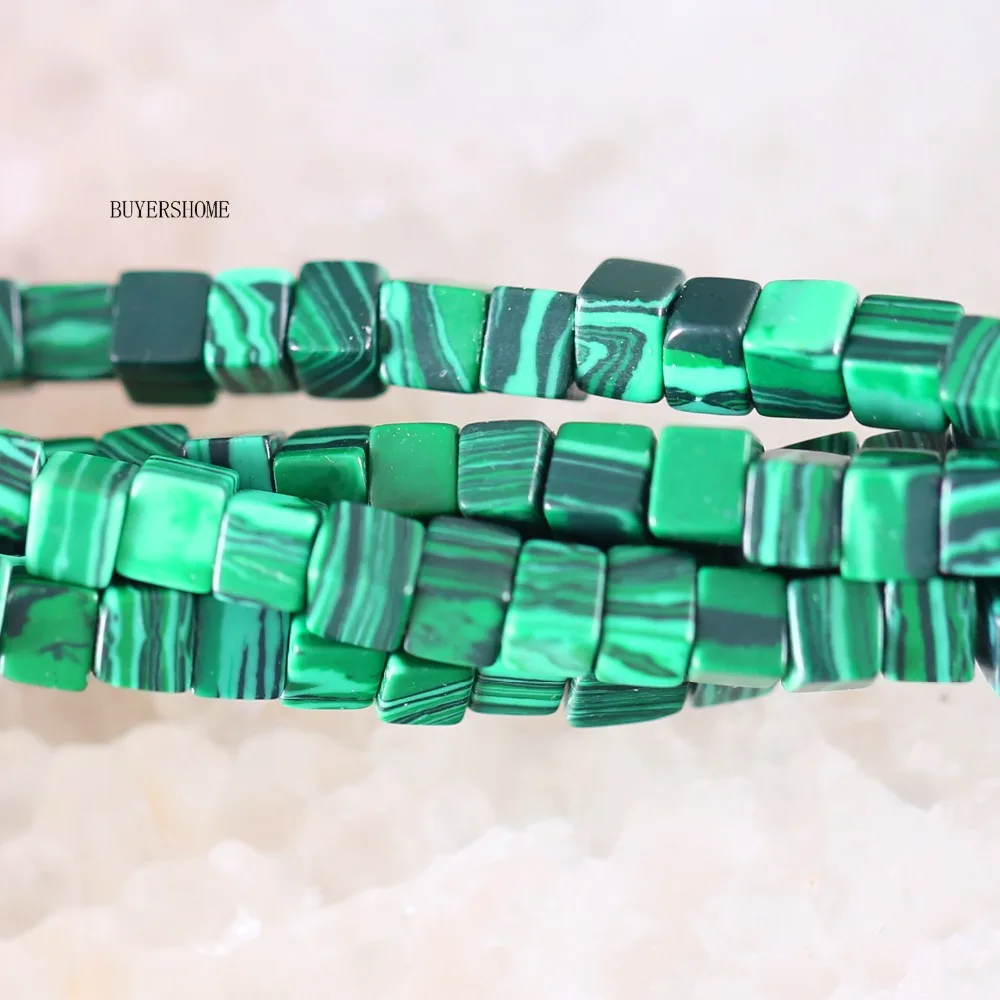 

Free Shipping Natural Stone Square 4MM Green Malachite Loose Beads String 16" A417