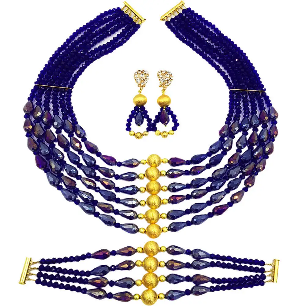 Модное ожерелье из бисера Золотой коричневый Африканский бисер ювелирный набор нигерийская Свадьба Ювелирные наборы 6C-XSD003