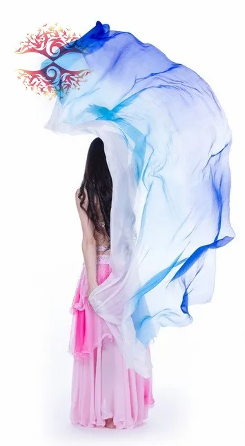 Дизайн женский натуральный шелк танец живота вуаль дешевые аксессуары для вуалей Синий Бирюзовый Белый - Цвет: as picture